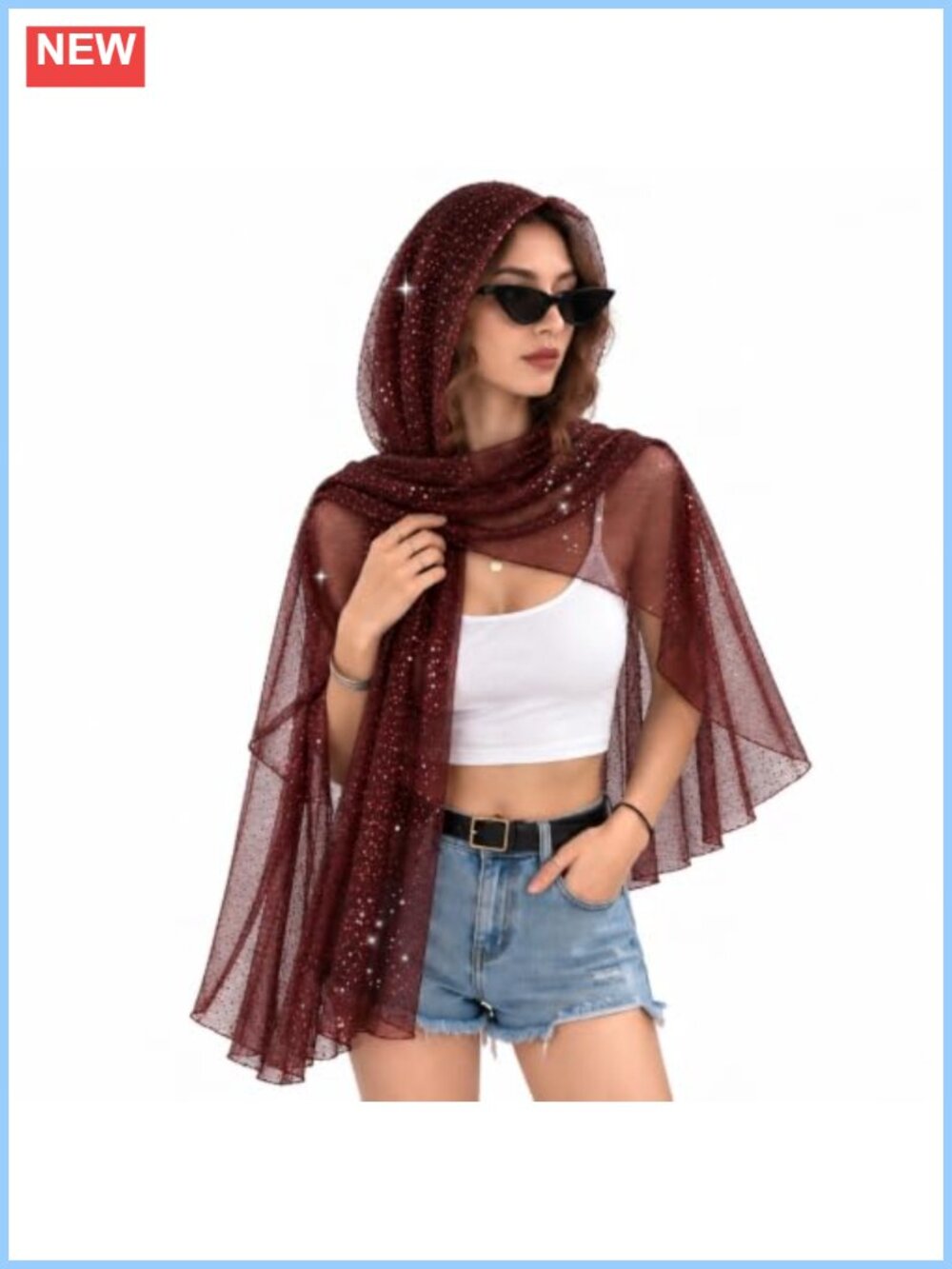 Sheer Sequin Sparkly Scarf Shawl Wrap Head Wrap for Women Party